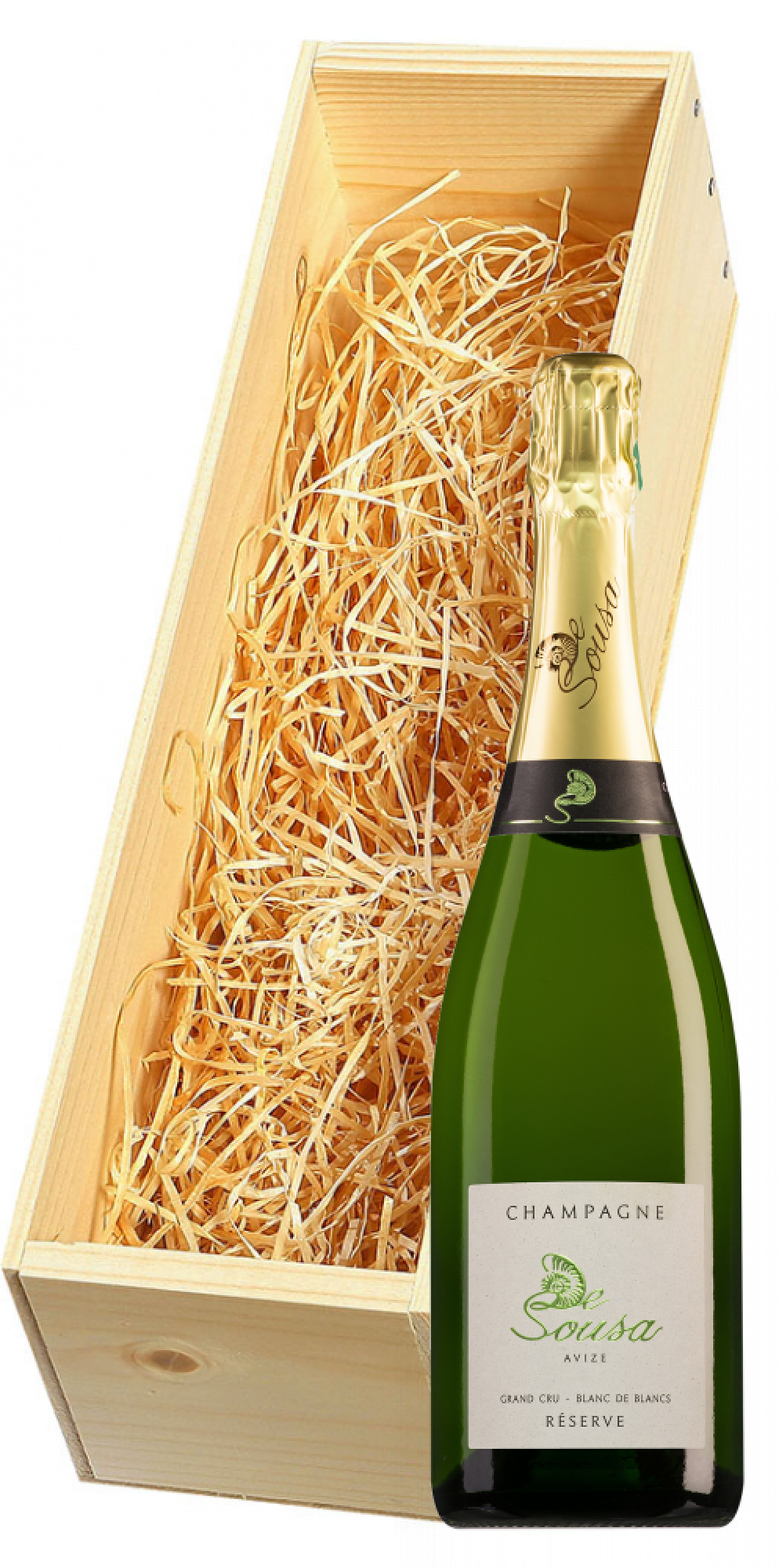 Wijnkist met De Sousa Champagne Grand Cru Blanc de Blancs Réserve Brut 